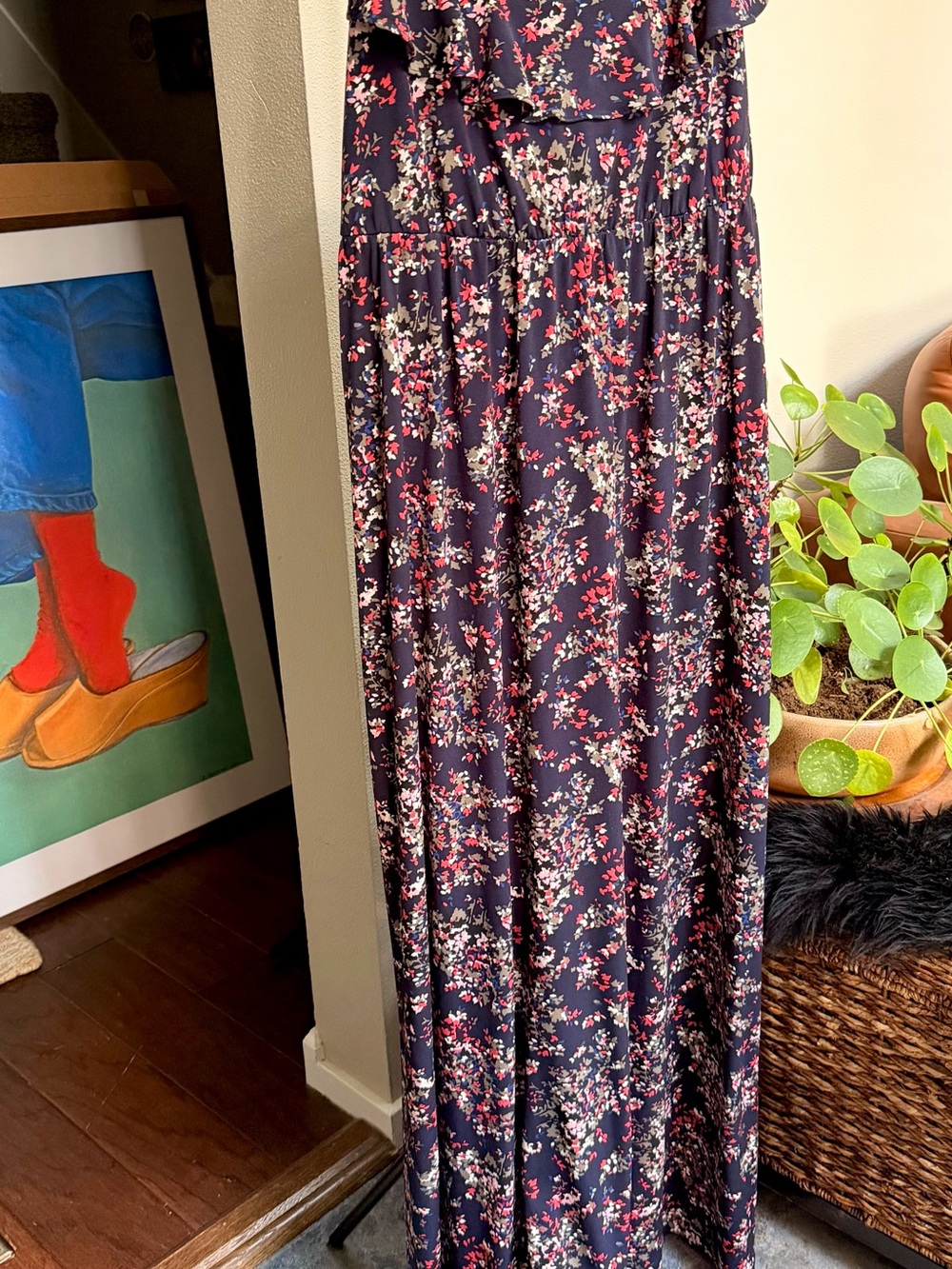 Elle Navy Maxi Dress with Pink & White Floral Print